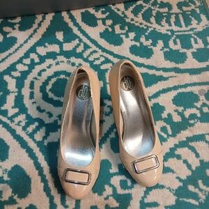 Dollhouse Nude Patent Buckle Pumps